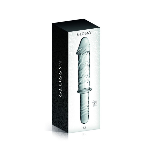 Gode en verre réaliste transparent avec poignée  n°12 Glossy 